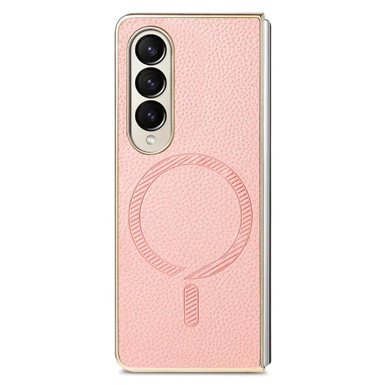For Samsung Galaxy Z Fold4 5G Magnetic Case Leather+TPU Phone Cover with Screen Film