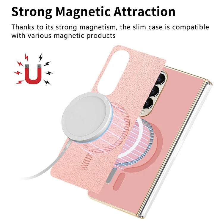 For Samsung Galaxy Z Fold4 5G Magnetic Case Leather+TPU Phone Cover with Screen Film
