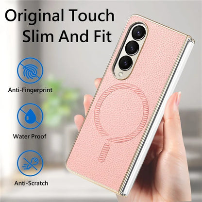For Samsung Galaxy Z Fold4 5G Magnetic Case Leather+TPU Phone Cover with Screen Film