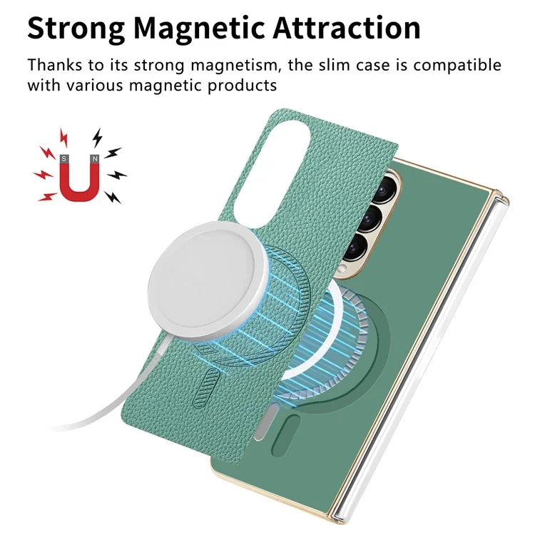 For Samsung Galaxy Z Fold4 5G Magnetic Case Leather+TPU Phone Cover with Screen Film
