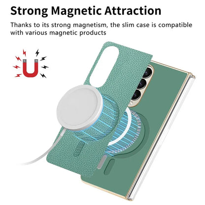 For Samsung Galaxy Z Fold4 5G Magnetic Case Leather+TPU Phone Cover with Screen Film