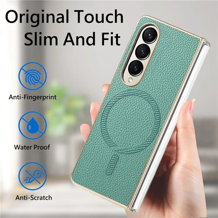 For Samsung Galaxy Z Fold4 5G Magnetic Case Leather+TPU Phone Cover with Screen Film