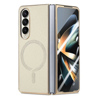 For Samsung Galaxy Z Fold4 5G Magnetic Case Leather+TPU Phone Cover with Screen Film