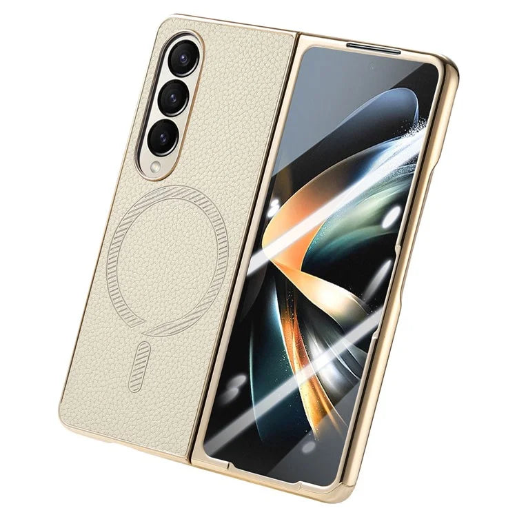 For Samsung Galaxy Z Fold4 5G Magnetic Case Leather+TPU Phone Cover with Screen Film