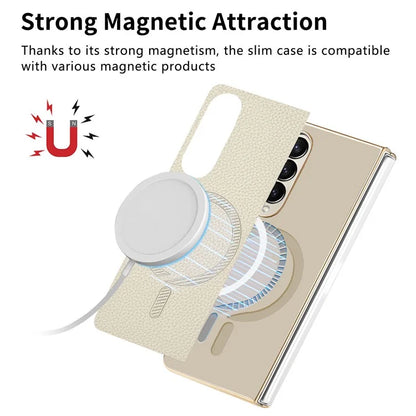 For Samsung Galaxy Z Fold4 5G Magnetic Case Leather+TPU Phone Cover with Screen Film