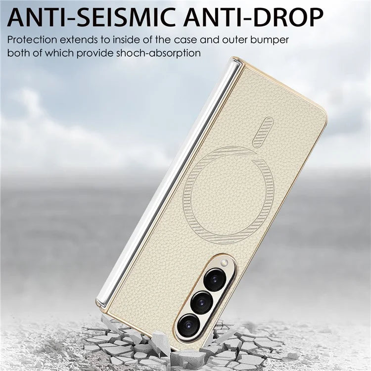 For Samsung Galaxy Z Fold4 5G Magnetic Case Leather+TPU Phone Cover with Screen Film