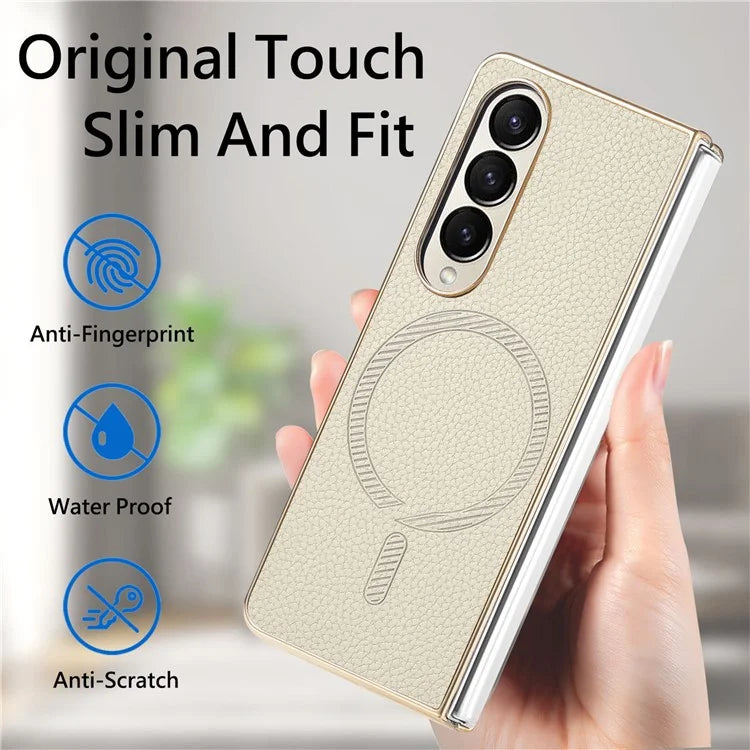 For Samsung Galaxy Z Fold4 5G Magnetic Case Leather+TPU Phone Cover with Screen Film