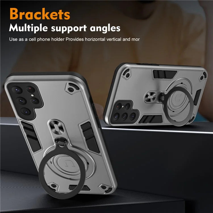 For Samsung Galaxy S24 Ultra Case Rotatable Kickstand PC+TPU Drop Protection Phone Cover