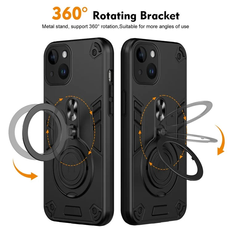 For iPhone 14 Case Rotatable Kickstand PC+TPU Drop Protection Phone Cover