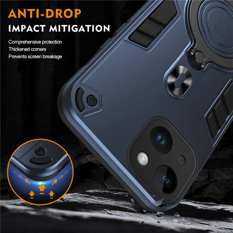 For iPhone 14 Case Rotatable Kickstand PC+TPU Drop Protection Phone Cover