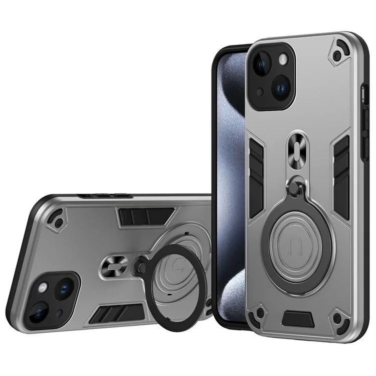For iPhone 14 Case Rotatable Kickstand PC+TPU Drop Protection Phone Cover