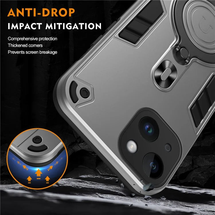 For iPhone 14 Case Rotatable Kickstand PC+TPU Drop Protection Phone Cover