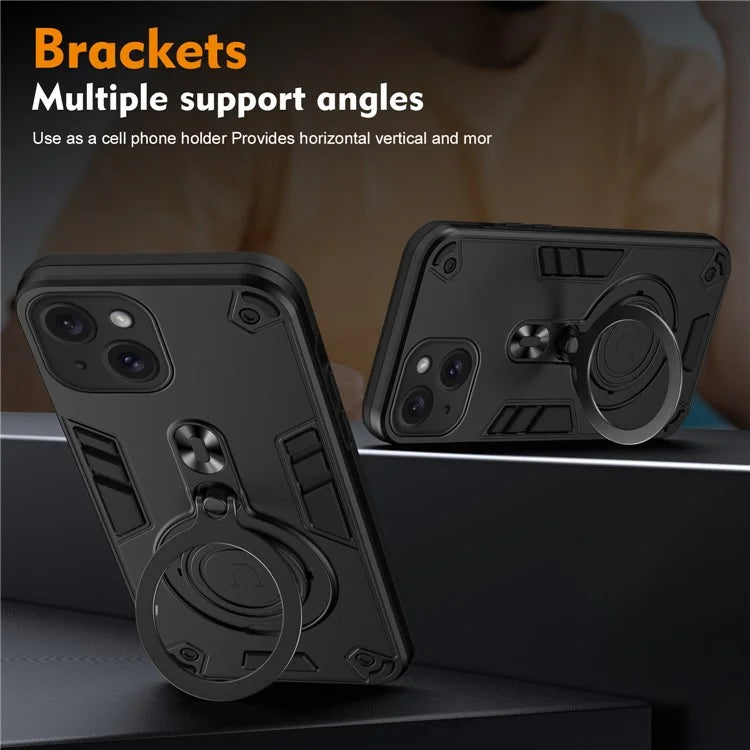 For iPhone 15 Case Rotatable Kickstand PC+TPU Drop Protection Phone Cover