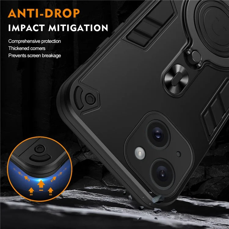 For iPhone 15 Case Rotatable Kickstand PC+TPU Drop Protection Phone Cover