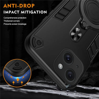 For iPhone 15 Case Rotatable Kickstand PC+TPU Drop Protection Phone Cover