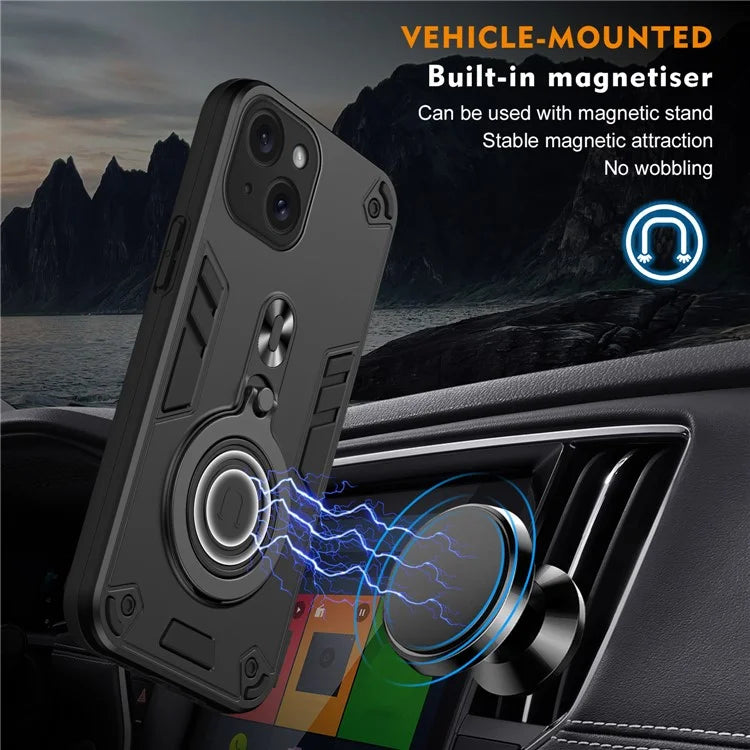 For iPhone 15 Case Rotatable Kickstand PC+TPU Drop Protection Phone Cover