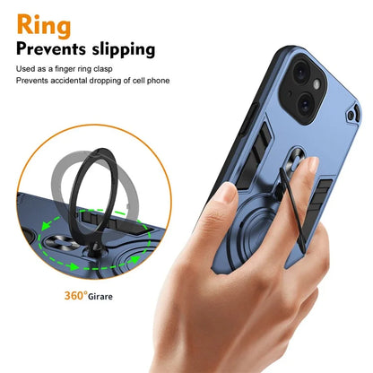 For iPhone 15 Case Rotatable Kickstand PC+TPU Drop Protection Phone Cover