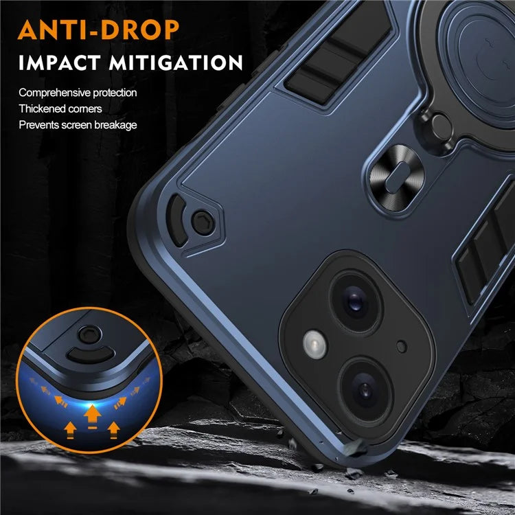 For iPhone 15 Case Rotatable Kickstand PC+TPU Drop Protection Phone Cover