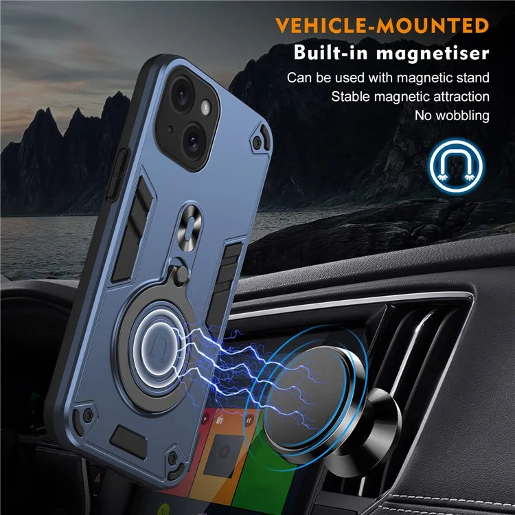 For iPhone 15 Case Rotatable Kickstand PC+TPU Drop Protection Phone Cover