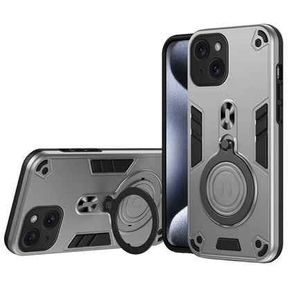 For iPhone 15 Case Rotatable Kickstand PC+TPU Drop Protection Phone Cover