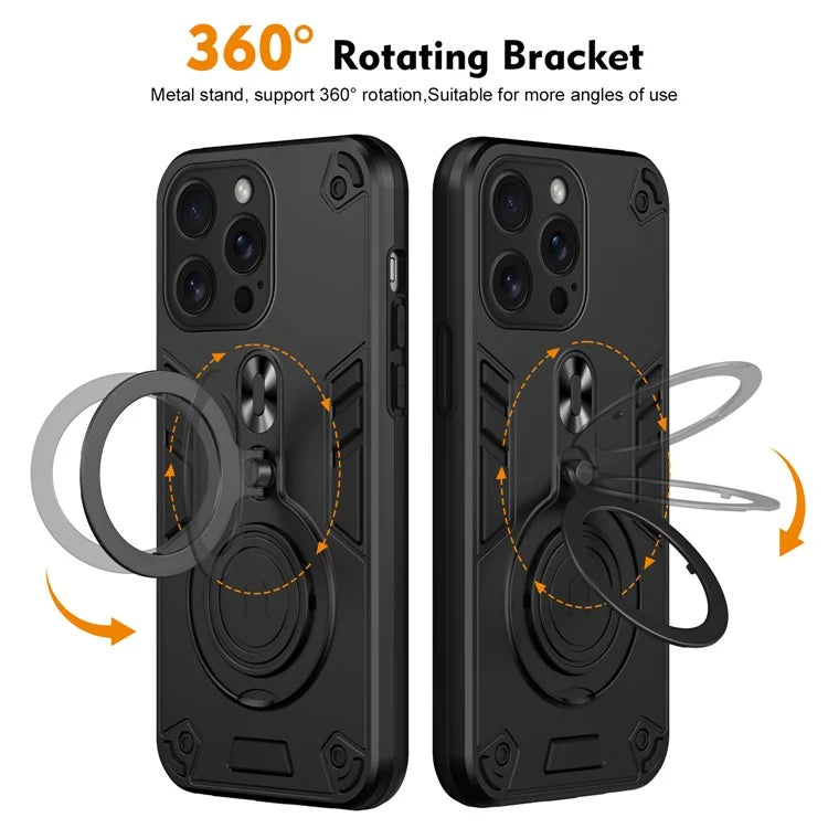 For iPhone 15 Pro Max Case Rotatable Kickstand PC+TPU Drop Protection Phone Cover