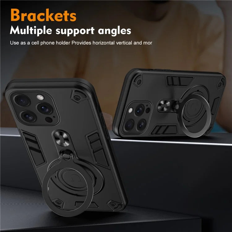 For iPhone 15 Pro Max Case Rotatable Kickstand PC+TPU Drop Protection Phone Cover