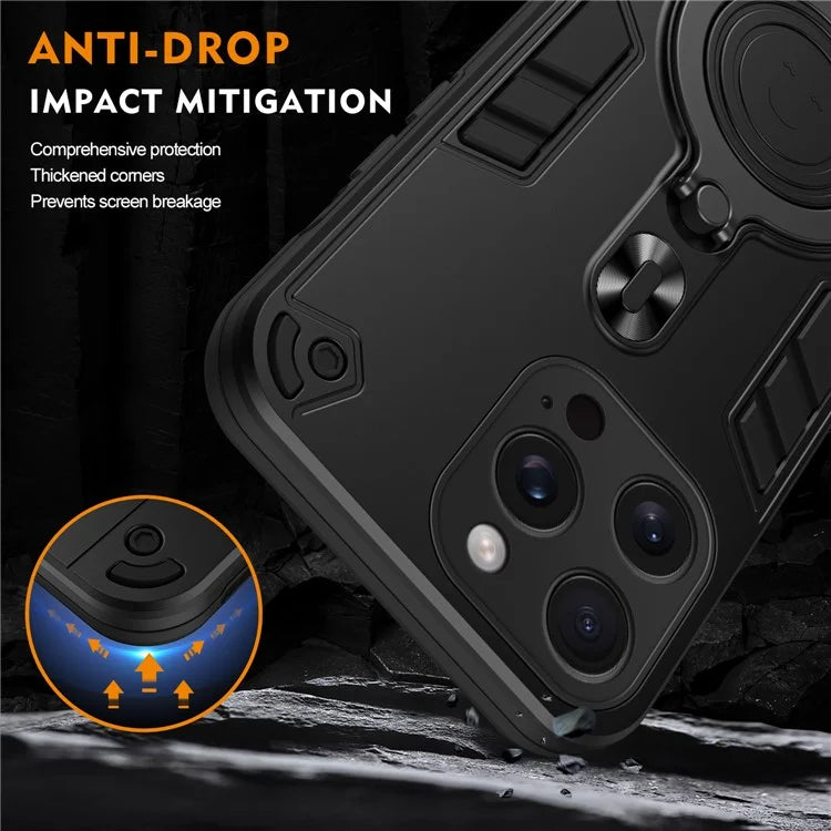 For iPhone 15 Pro Max Case Rotatable Kickstand PC+TPU Drop Protection Phone Cover