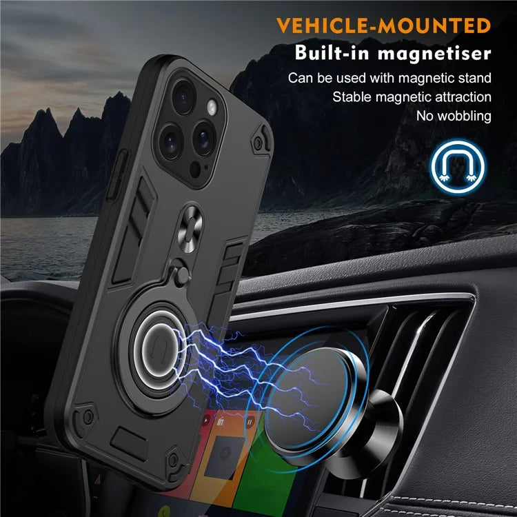 For iPhone 15 Pro Max Case Rotatable Kickstand PC+TPU Drop Protection Phone Cover