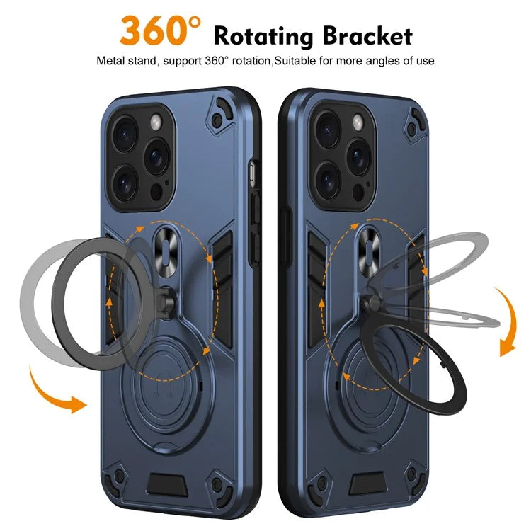 For iPhone 15 Pro Max Case Rotatable Kickstand PC+TPU Drop Protection Phone Cover