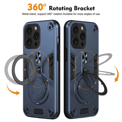 For iPhone 15 Pro Max Case Rotatable Kickstand PC+TPU Drop Protection Phone Cover
