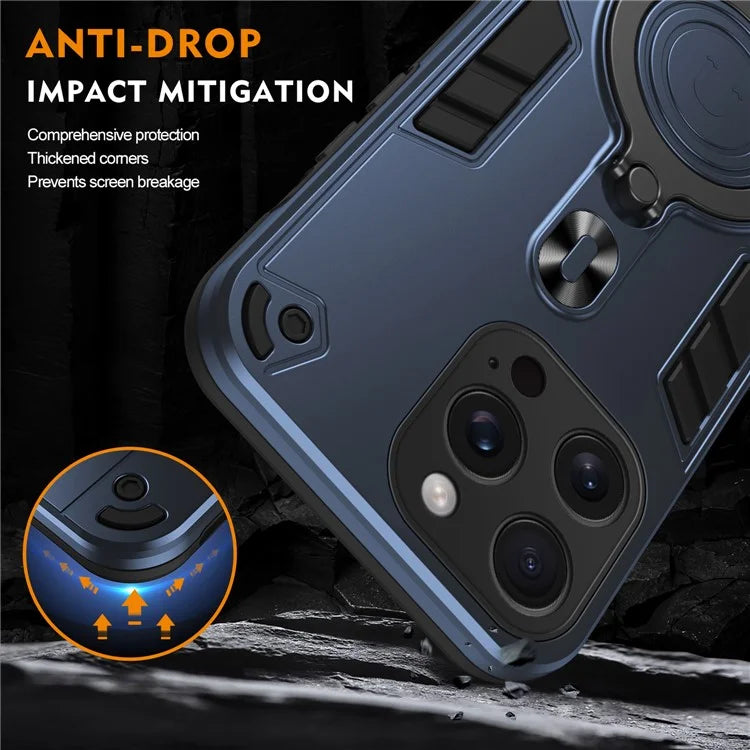 For iPhone 15 Pro Max Case Rotatable Kickstand PC+TPU Drop Protection Phone Cover