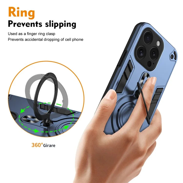 For iPhone 15 Pro Case Rotatable Kickstand PC+TPU Drop Protection Phone Cover