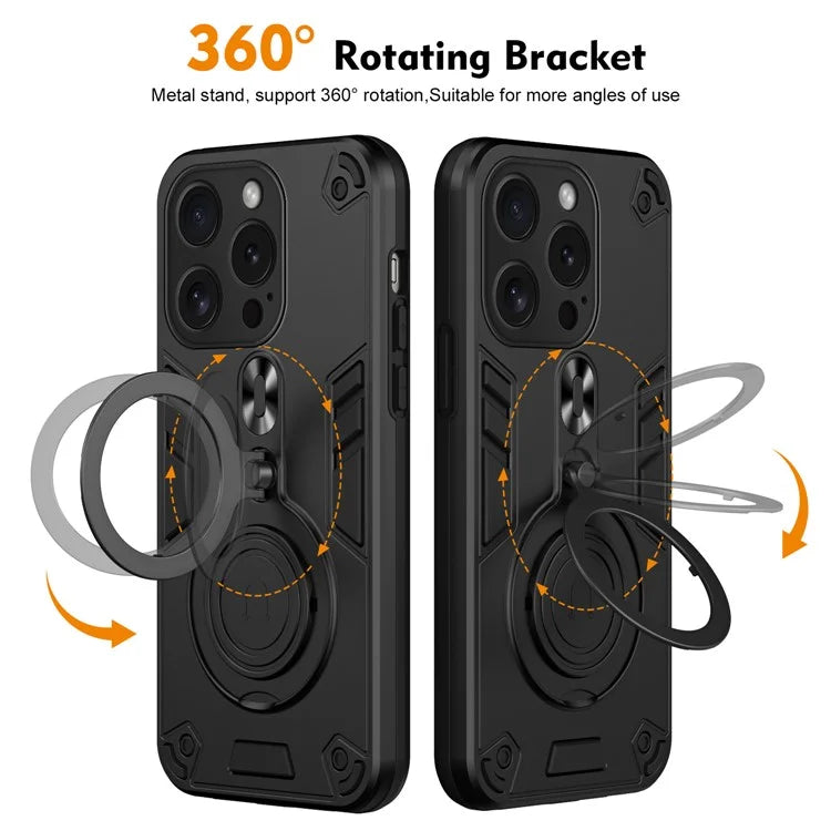 For iPhone 15 Pro Case Rotatable Kickstand PC+TPU Drop Protection Phone Cover