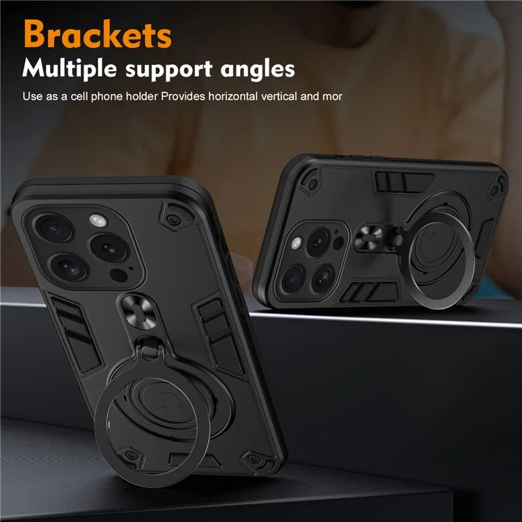 For iPhone 15 Pro Case Rotatable Kickstand PC+TPU Drop Protection Phone Cover