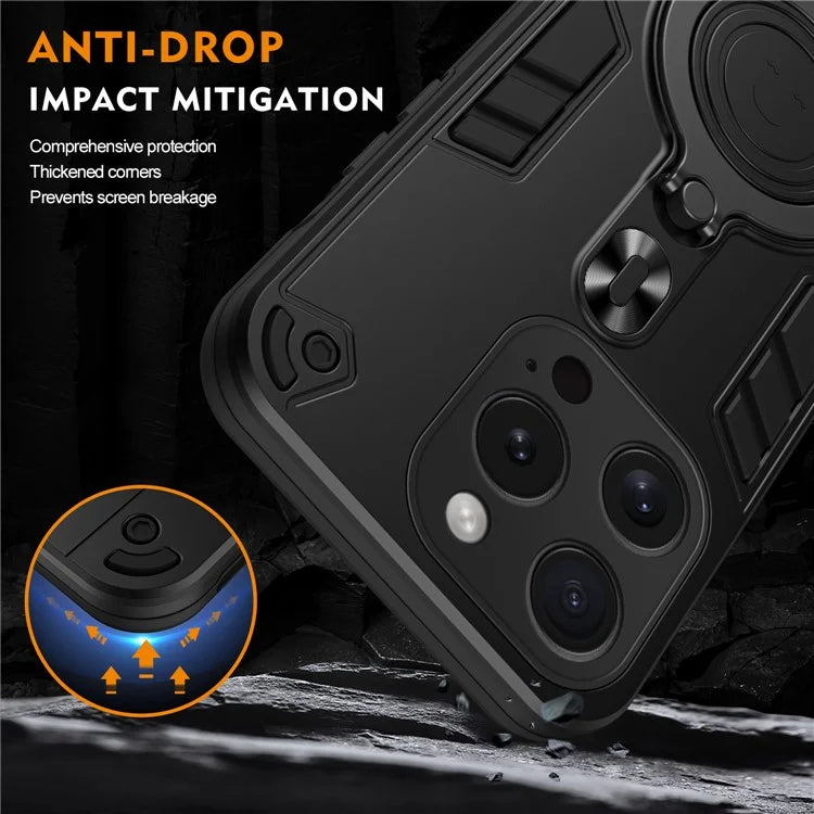 For iPhone 15 Pro Case Rotatable Kickstand PC+TPU Drop Protection Phone Cover
