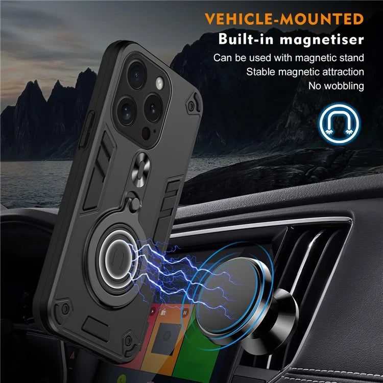For iPhone 15 Pro Case Rotatable Kickstand PC+TPU Drop Protection Phone Cover
