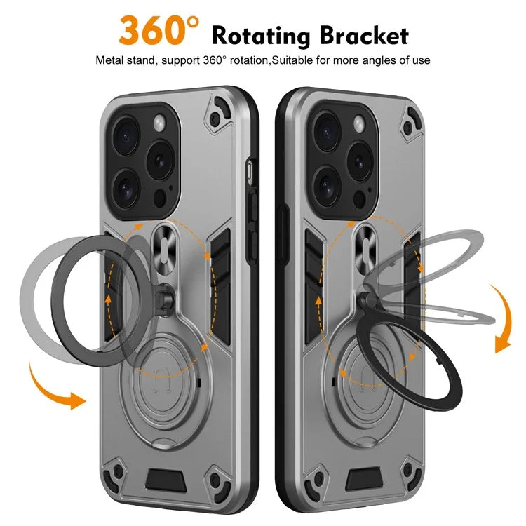 For iPhone 15 Pro Case Rotatable Kickstand PC+TPU Drop Protection Phone Cover