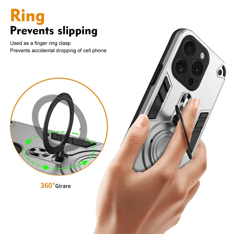For iPhone 15 Pro Case Rotatable Kickstand PC+TPU Drop Protection Phone Cover