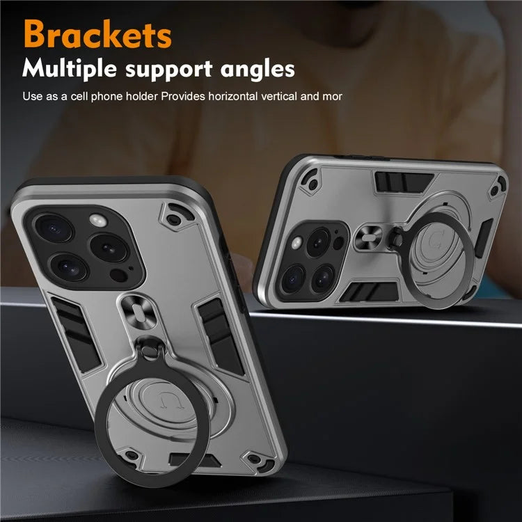 For iPhone 15 Pro Case Rotatable Kickstand PC+TPU Drop Protection Phone Cover