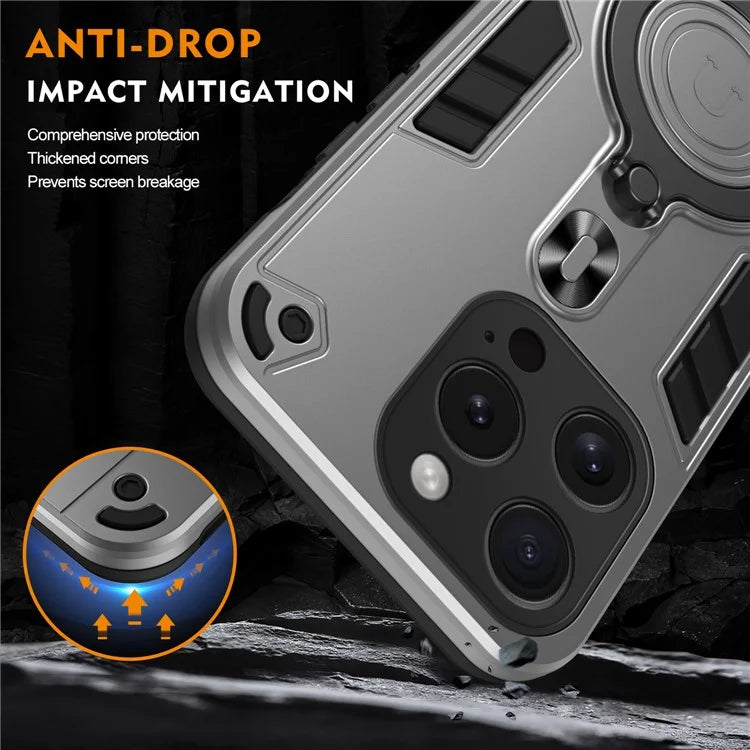 For iPhone 15 Pro Case Rotatable Kickstand PC+TPU Drop Protection Phone Cover