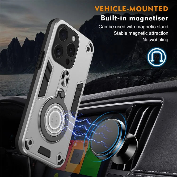 For iPhone 15 Pro Case Rotatable Kickstand PC+TPU Drop Protection Phone Cover