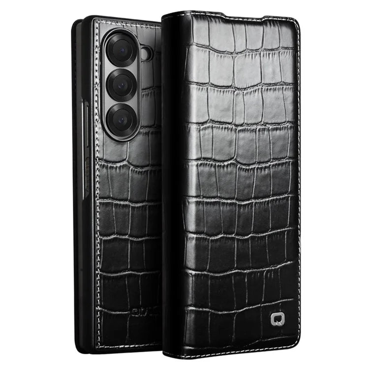 QIALINO For Samsung Galaxy Z Fold6 5G Case Crocodile Texture Genuine Cow Leather Flip Phone Cover