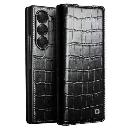 QIALINO For Samsung Galaxy Z Fold6 5G Case Crocodile Texture Genuine Cow Leather Flip Phone Cover