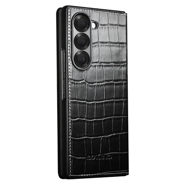 QIALINO For Samsung Galaxy Z Fold6 5G Case Crocodile Texture Genuine Cow Leather Flip Phone Cover