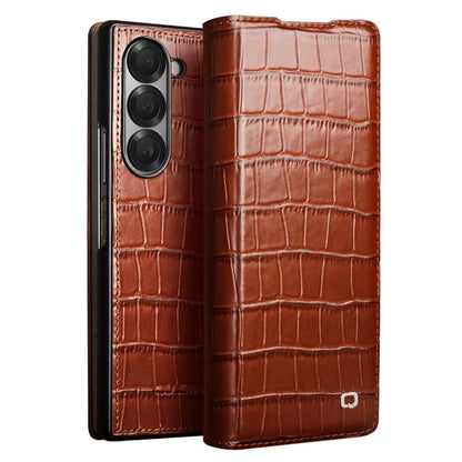 QIALINO For Samsung Galaxy Z Fold6 5G Case Crocodile Texture Genuine Cow Leather Flip Phone Cover