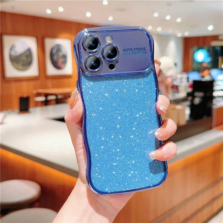 For iPhone 16 Pro Case Electroplating Curly Frame TPU Glitter Phone Cover Large Window
