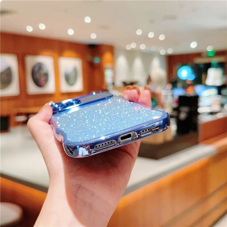 For iPhone 16 Pro Case Electroplating Curly Frame TPU Glitter Phone Cover Large Window