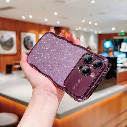 For iPhone 16 Pro Case Electroplating Curly Frame TPU Glitter Phone Cover Large Window