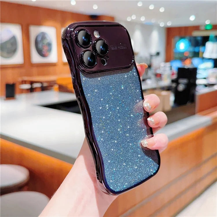 For iPhone 16 Pro Case Electroplating Curly Frame TPU Glitter Phone Cover Large Window