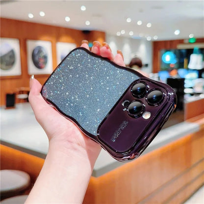 For iPhone 16 Pro Case Electroplating Curly Frame TPU Glitter Phone Cover Large Window